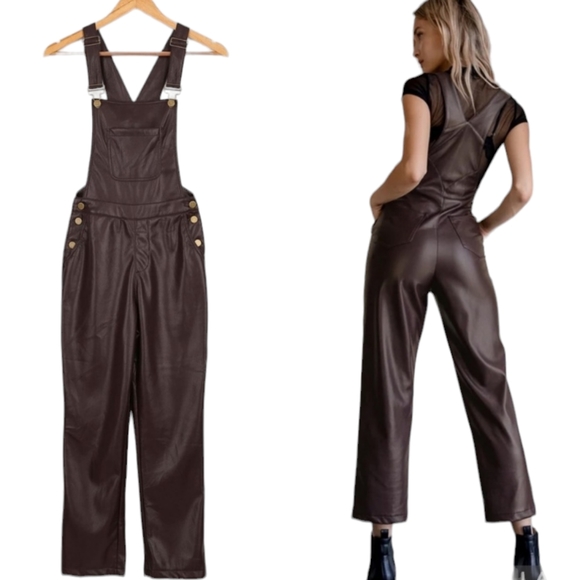Lulus Modern Charm Vegan Leather Overalls Plum Purple Sz XS - Picture 1 of 15